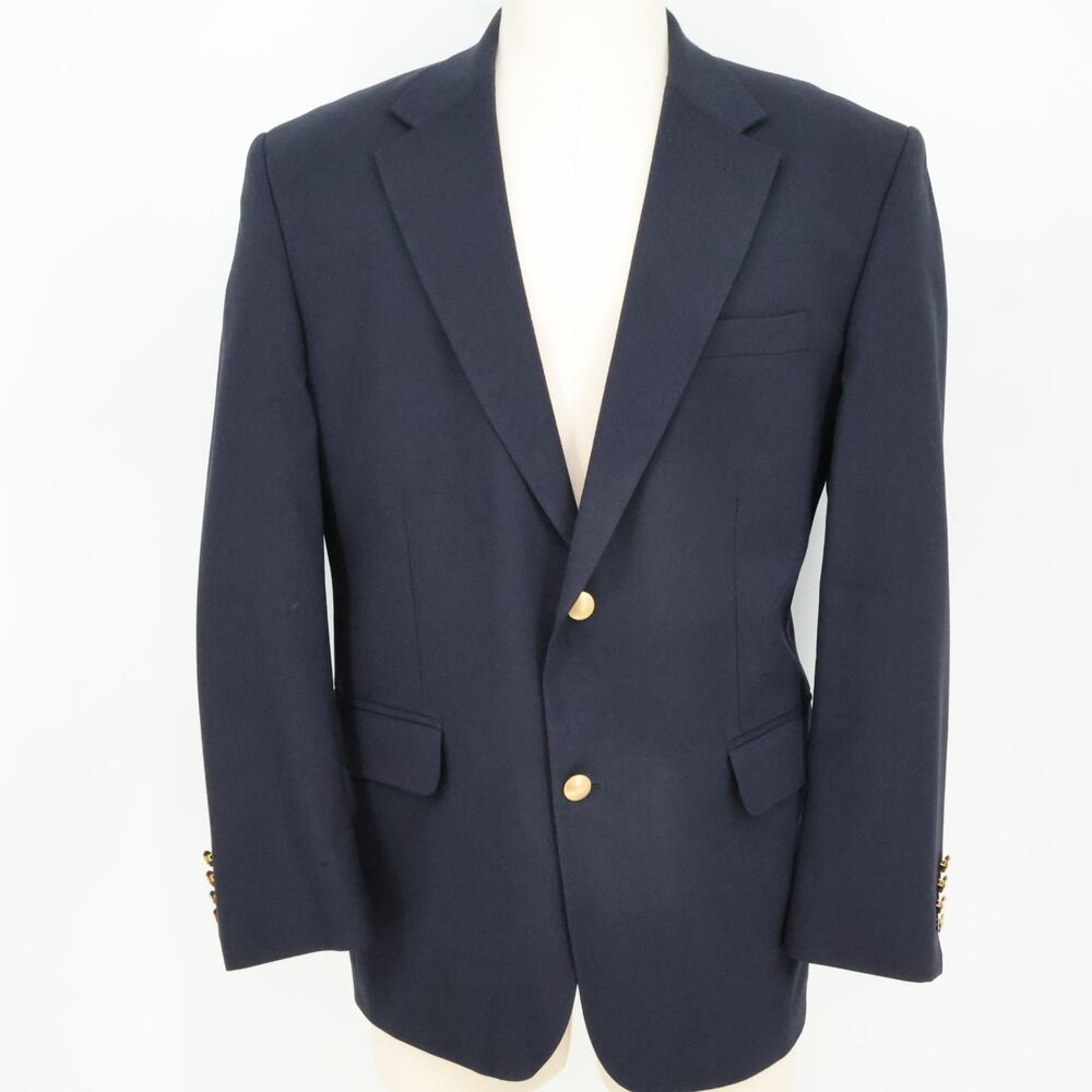 Lands End Sport Coat Mens 44R Navy Blue Wool Blazer Lined Career Academia